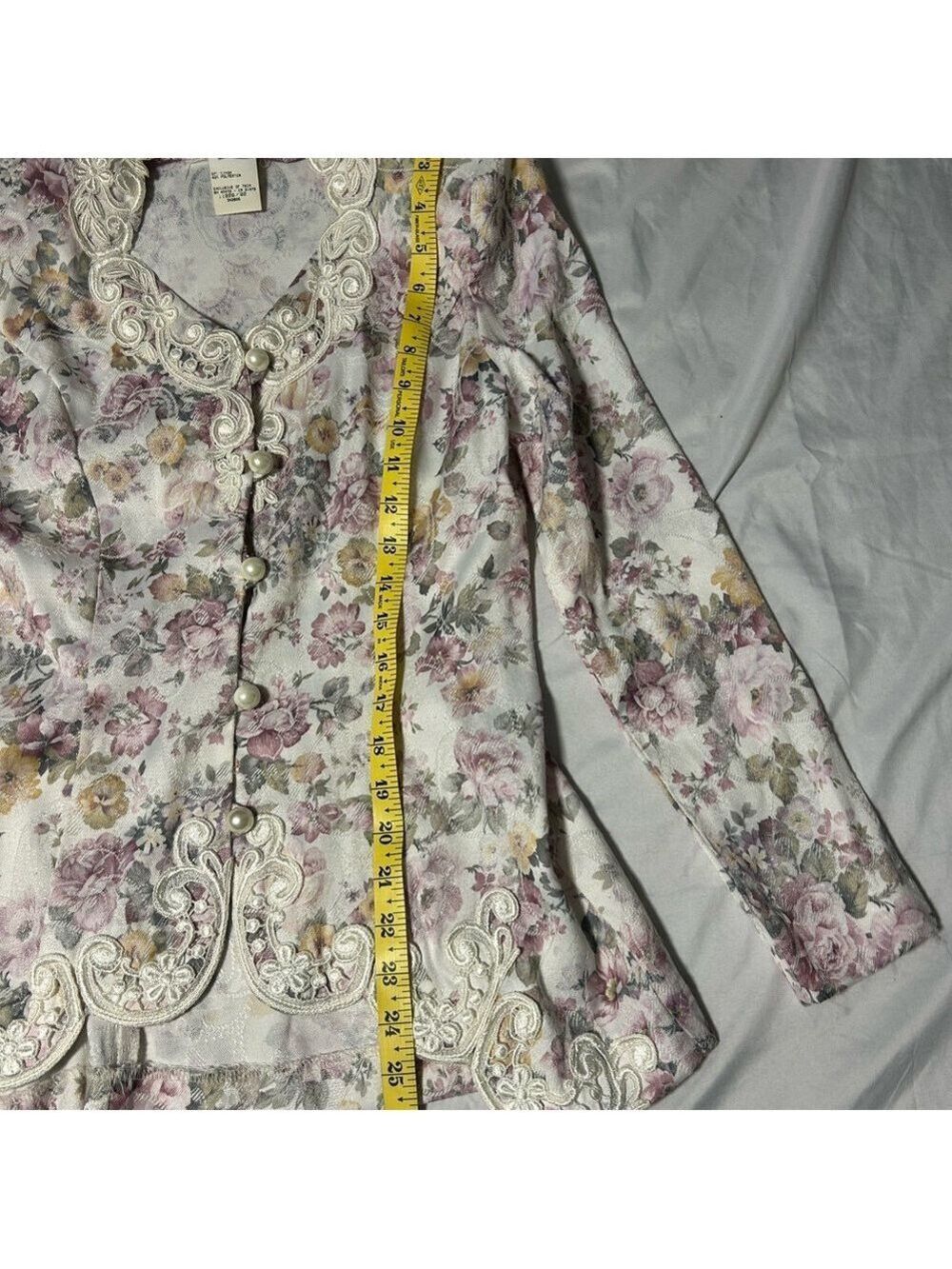 Scott McClintock Vintage 80s Ivory Brocade Skirt Suit Size 8 Petite Pearl Lace - Picture 7 of 16